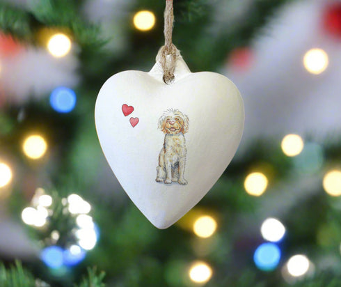Goldendoodle Ceramic Heart Bauble